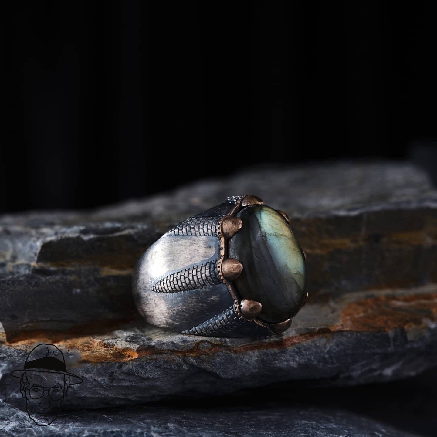 Labradorite Stone Eagle Claw Silver Ring, Turkish Handmade