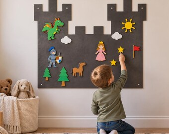 Castle Magnetic Play Wall for Kids, Steel Activity Board for Playroom