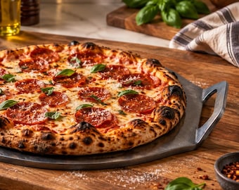 Round Pizza Steel with Built-In Handles, 1/4” Carbon Steel