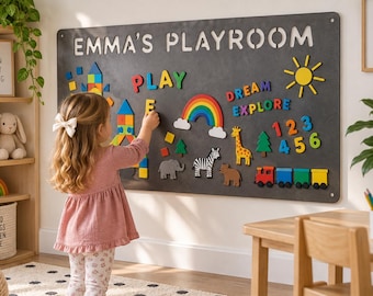 Personalized Magnetic Play Wall, Steel Activity Board for Kids Playroom