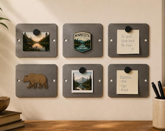 Small Raw Steel Magnet Board, Modular Magnetic Wall Display for Photos & Souvenirs