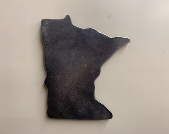 Steel Minnesota State Silhouette Magnet, 4" Plasma Cut Industrial Metal Kitchen Decor
