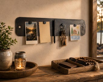 Handcrafted Raw Steel Magnetic Organizer Board, Rustic Memo Message Entryway Mail Note Holder