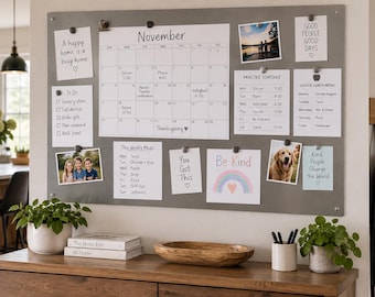 Family Command Center Magnetic Board, Steel Wall Organizer for Calendars & School Papers
