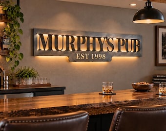Personalized Bar Sign, Custom Backlit Steel Home Pub Sign