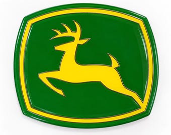 John Deere 3D Domed Emblem Decal, Green Yellow Tractor Equipment Sticker, 5 3/16 Inch