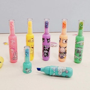 Highlighters Markers. Cute little bottles. Set of 6 Colours. Japan anime. Stationery Gifts
