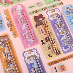 Stationery Gift Set of 5 items. Kawaii cute cartoon characters animals