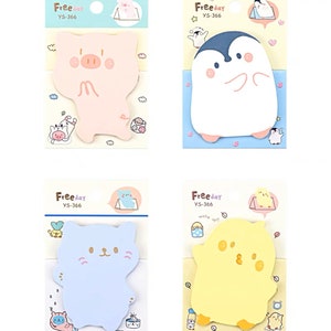 Sticky memo notepads. Cute Kawaii Animals 30pcs. Stationery