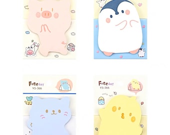 Sticky memo notepads. Cute Kawaii Animals 30pcs. Stationery