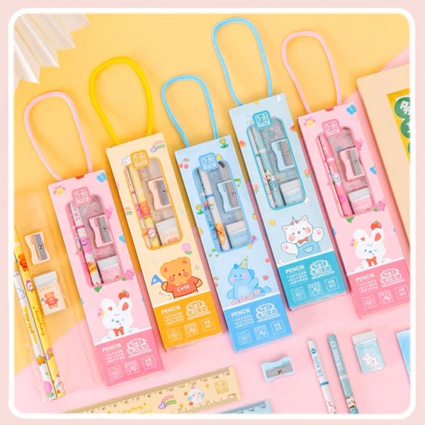 Stationery Gift Set of 5 items. Kawaii cute cartoon animals