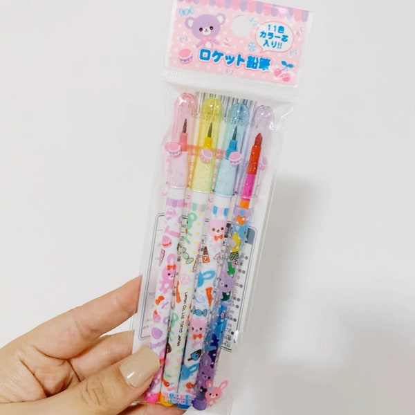 Raketpotloden + 11-kleurenkrijt. 4/pak. Kawaii Japans briefpapier Cadeaus voor kinderen