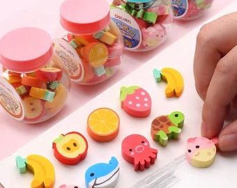 Rubbers Erasers in a Bottle. Cute Kawaii animals fruits. Stationery Gifts