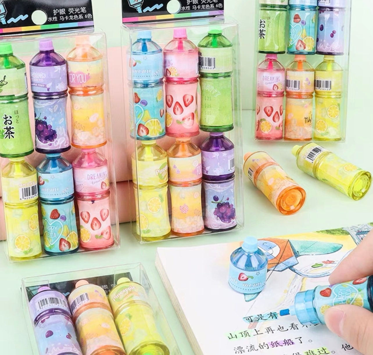 Highlighters. 6 Colours. Bottles of Drinks. Cute Little Pens. Etsy UK