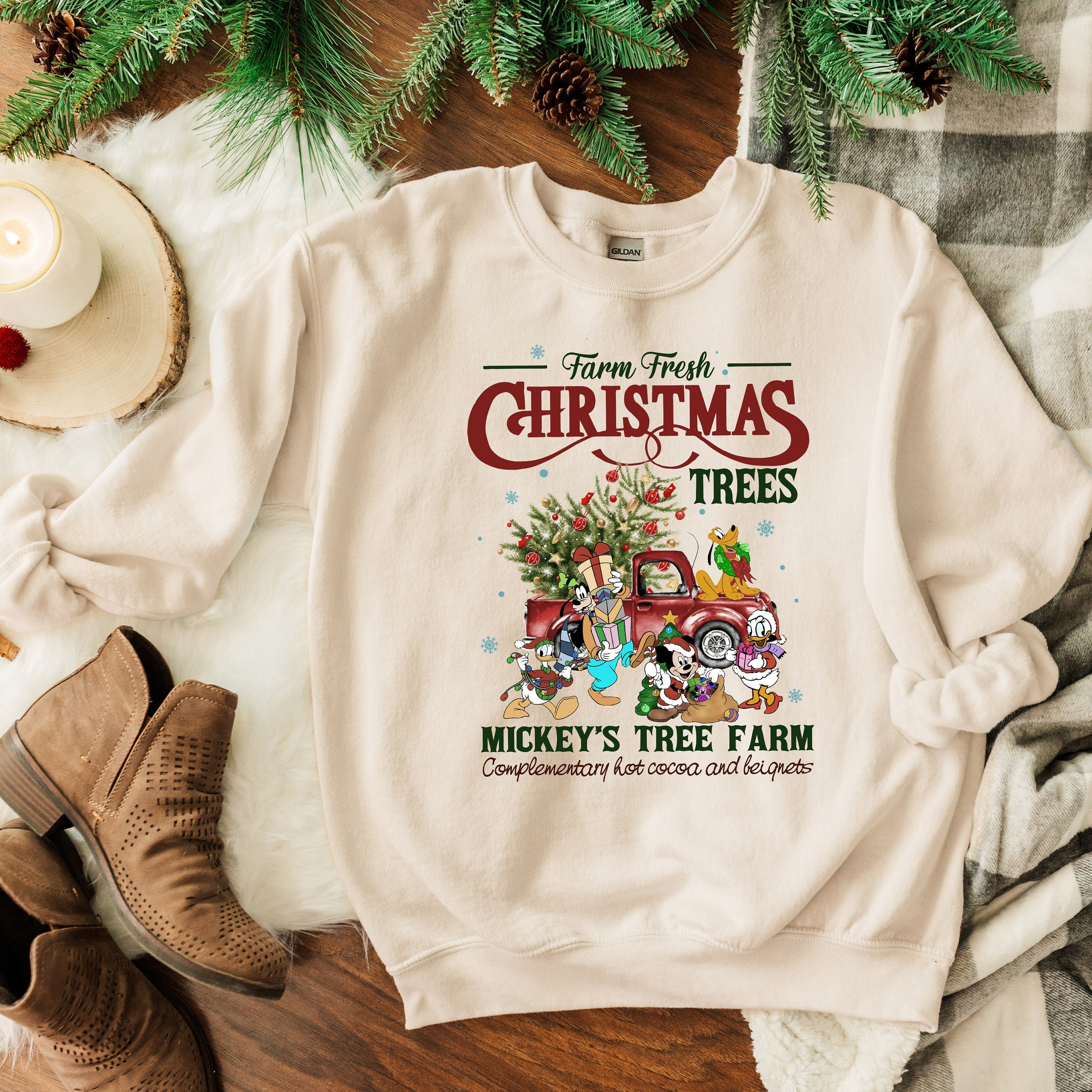 Discover Retro Disney Farm Fresh Sweatshirt, Mickey's Tree Farm Mickey And Friends Sweatshirt
