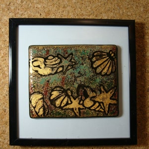 Fused painted Seashells on opalescent art glass