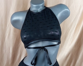 See Through Halter Bra, Black Polka Dot Bra, Sheer Bra, Wireless Bustier, Sexy Mesh Bra, Women Underwear, Gift For Her, Naughty Lingerie
