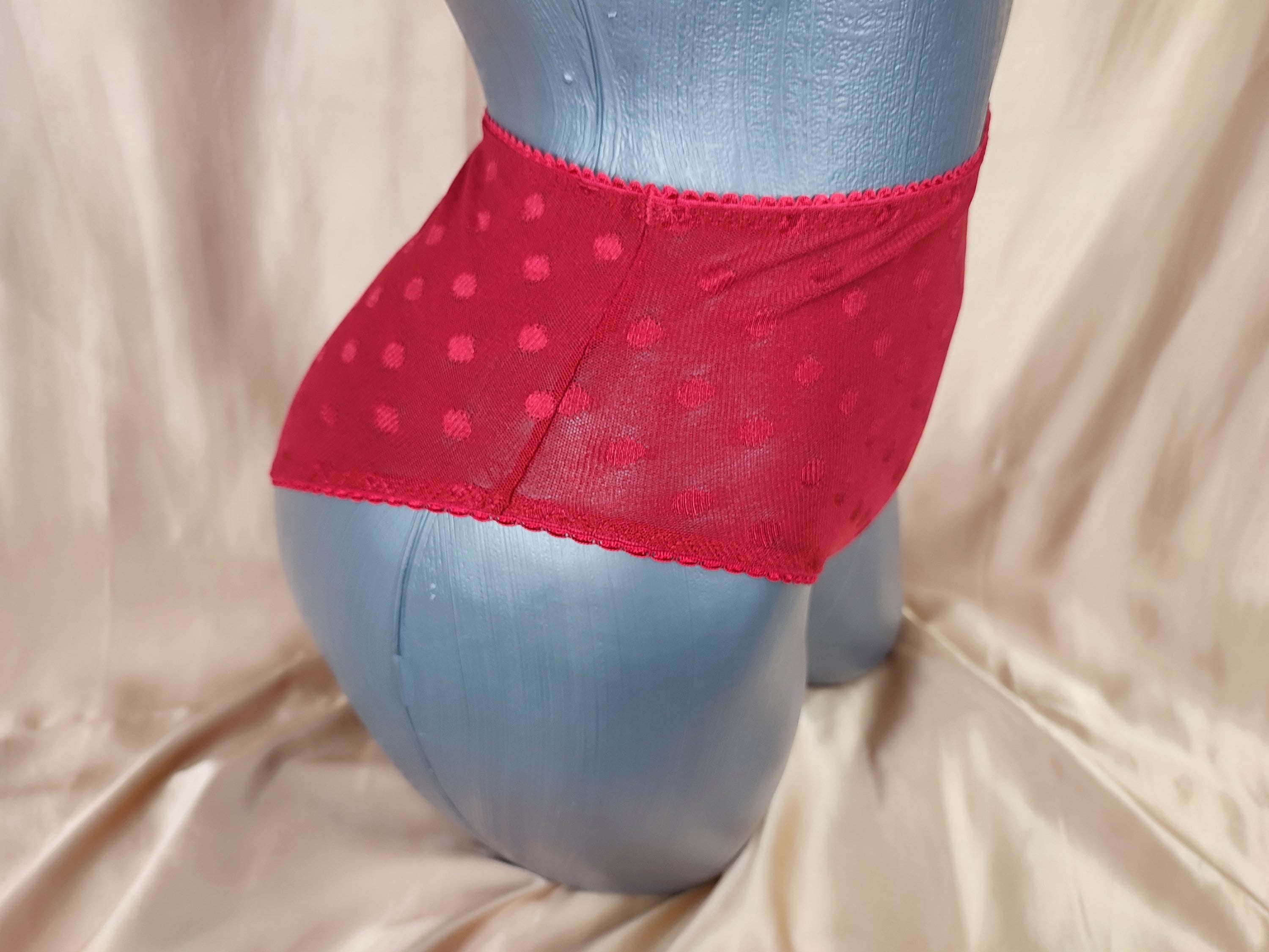 Red Crotchless Lingerie, High Waisted Panties, Polka Dot Panties