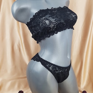 Goth Contrast Lace Web Pattern Semi Sheer Lingerie Set, Grommet Bow Halter  Intimates Bra & Thong, Women's Sexy Lingerie & Underwear