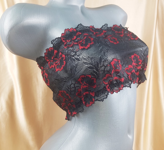 Black and Red Lace Bra, Sexy Bra, Mature Lingerie, See Through Lingerie,  Gothic Bra, Sheer Strapless Bra, Erotic Bra, Special Lingerie 