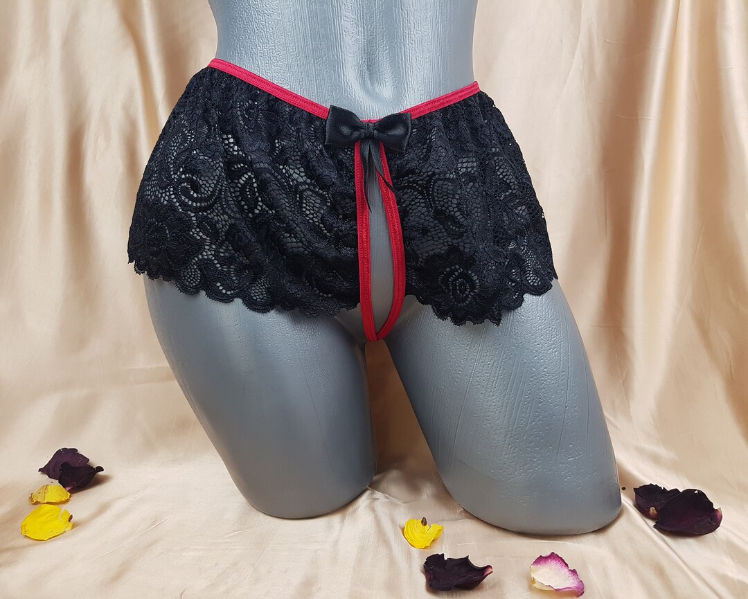 Black Lace Skirt Panties, Women Crotchless Panties, Sexy Panties, Kinky