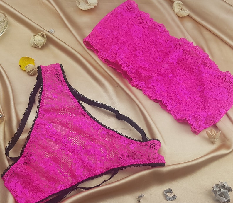 Neon Pink Lace Lingerie Set Sexy Sheer Lingerie Women Etsy Australia