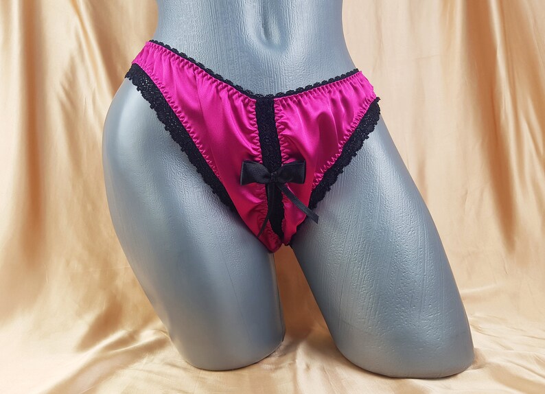 Crotchless Panties, Satin Panties With Ribbon, Sexy Panties, Hot Pink