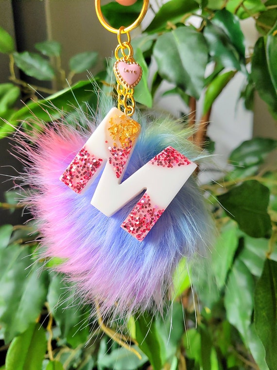 Resin Letter Keychain POM POM Personalized Gift Real 