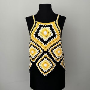 Crochet Granny Square Crop Top, Crochet Blouse,  Knitted Afghan Blouse, Handmade Crochet Crop Top
