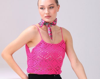 Gehaakte croptop, handgebreide crop top, gehaakte vintage top, hand gehaakte crop, cadeau voor haar