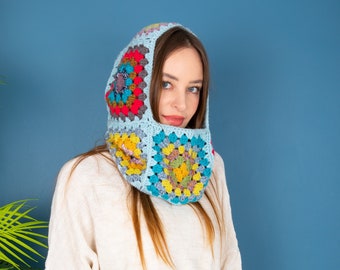 Crochet Balaclava, Granny Square Balaclava, Rainbow Crochet Balaclava, Crochet Balaclava Hat, Handmade Ski Mask, Knitted Balaclava