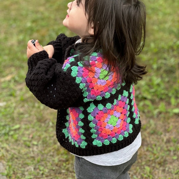 Hand Crocheted Cardigan for Kids & Babies, Granny Square Knitted Sweater for Children, Crochet Baby Clothes, Baby Winter Cardigan