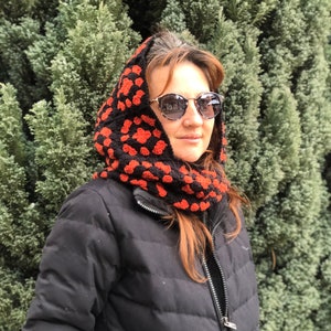 Rust and Black Balaclava, Unisex Handmade Balaclava, Mochi Black Knit Balaclava, Handmade Snow Mask, Crochet Ski Face Mask, Chunky Balaclava