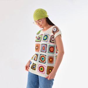 Granny Square Sweater, Crochet Sweater, Granny Square Vest, Handmade Colorful  Sweater, Granny Square Pullover, Hand Knit Sweater
