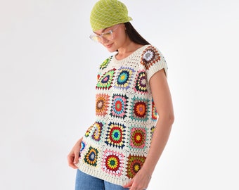 Granny Square Sweater, Crochet Sweater, Granny Square Vest, Handmade Colorful  Sweater, Granny Square Pullover, Hand Knit Sweater