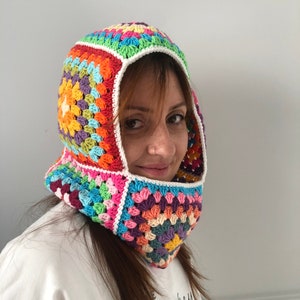 Balaclava Knit, Granny Square Handmade Balaclava, Crochet Patchwork Winter Hat, Handmade Snow Mask, Crochet Ski Face Mask, Boho Balaclava image 1