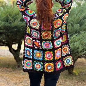 Granny Square Crochet Cardigan, Afghan Crochet Cardigan, Plus Size Knitted Cardigan, Handmade Crochet Cardigan, Vintage Crochet Cardigan image 7