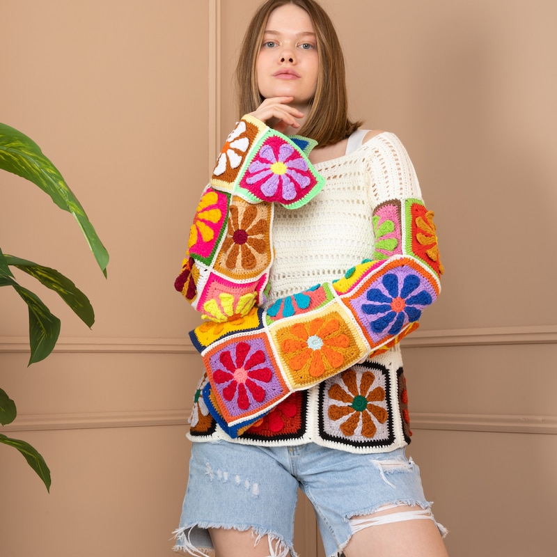 Flower Pattern Long Sleeve Sweater