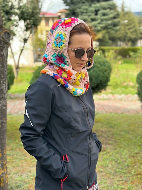 Rainbow Crochet Balaclava for Fluffy Hair, Oversize Crochet  display picture 1