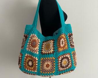 Crochet Tote Bag, Crochet Afghan Bag,  Granny Square Bag, Crochet Shoulder Bag, Crochet Handmade Gift