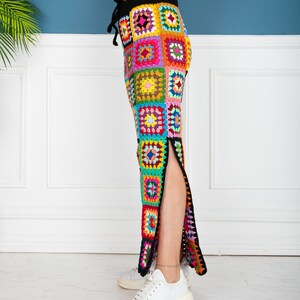 POL Floral Crochet Ruffled Waist Maxi Womens Skirt Granny Square Weave
