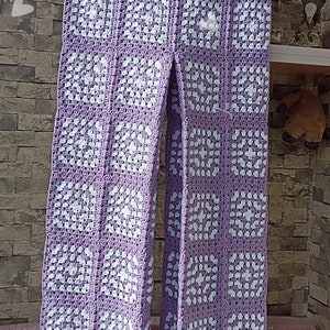 Purple Granny Square Pants, Crochet Pants, Crochet Trousers, Crochet Granny Square Pants, Granny Square Trousers, Boho Pants, Hippie Pants