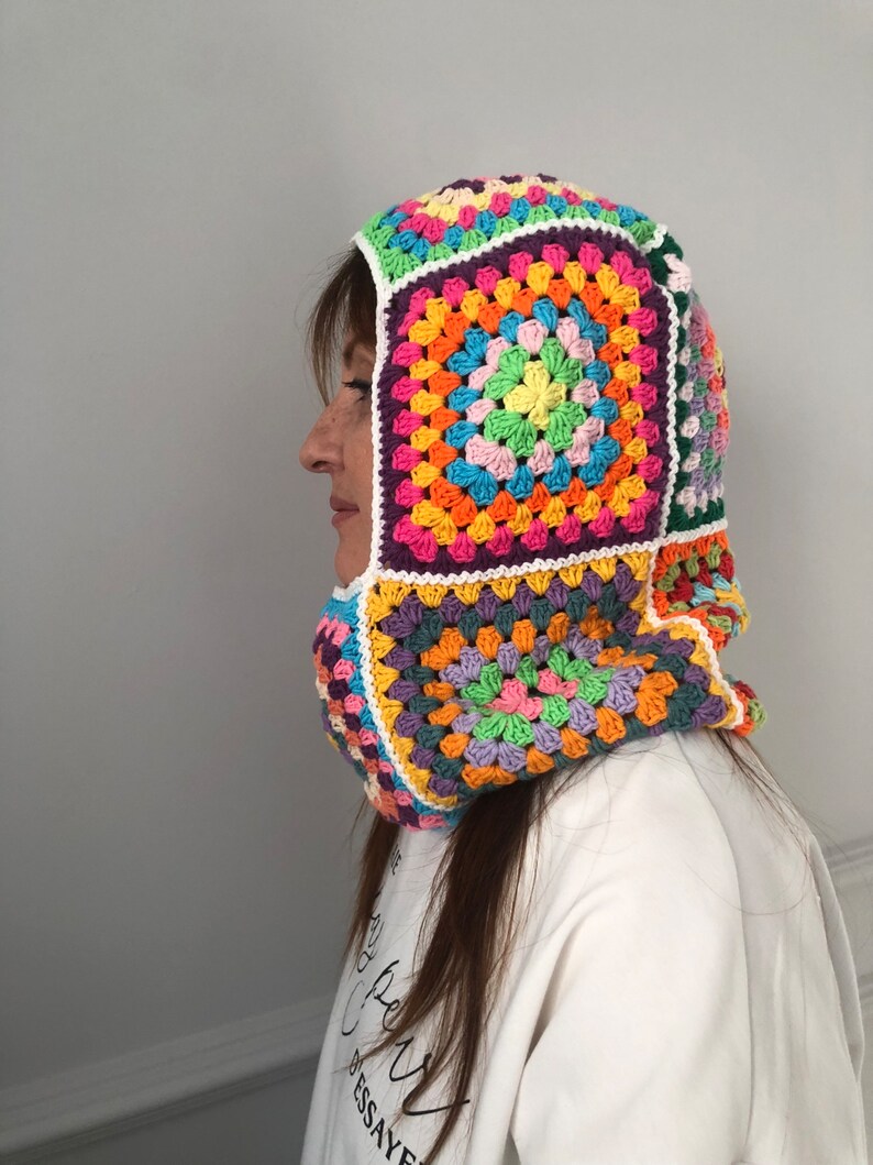 Balaclava Knit, Granny Square Handmade Balaclava, Crochet Patchwork Winter Hat, Handmade Snow Mask, Crochet Ski Face Mask, Boho Balaclava image 4