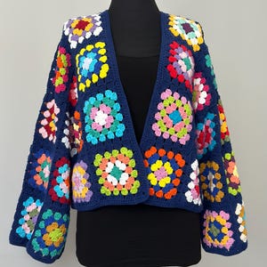 Oversize Crochet  Granny Square Cardigan, Crochet Afghan Cardigan, Knitted Patchwork Coat, Handmade Granny Square Sweater,
