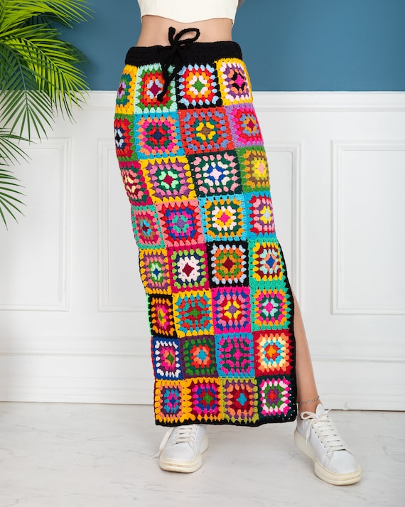 90’s vintage long Flower crochet skirt Granny Square Maxi Skirt Crochet Pattern • Maxi Skirt • Long