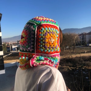 Balaclava Knit, Granny Square Handmade Balaclava, Crochet Patchwork Winter Hat, Handmade Snow Mask, Crochet Ski Face Mask, Boho Balaclava image 8