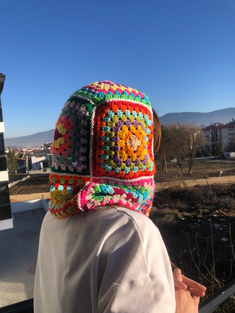 Balaclava Knit, Granny Square Handmade Balaclava, Crochet Patchwork Winter Hat, Handmade Snow Mask, Crochet Ski Face Mask, Boho Balaclava image 8