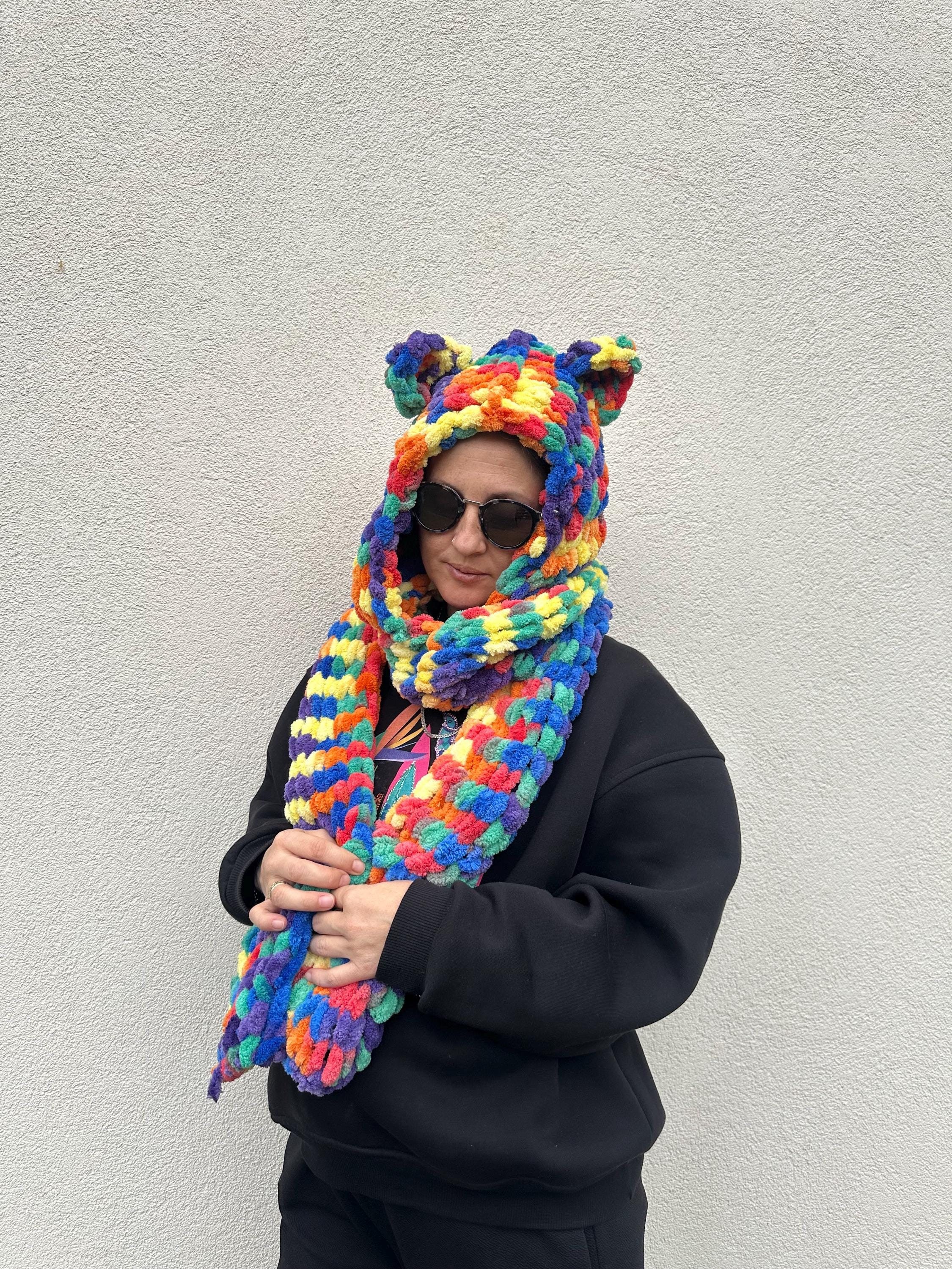 Hand Knitted Colorful Scarf and Hat Set, Knit Shawls and  display picture 2