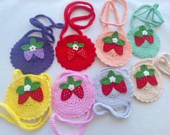 Crochet Bag for Girls, Handbag for Little Girls, Strawberry Girl Bag, Baby Purse, Little Girls Purse, Handmade Bag Gifts, Toddler Girls Bag