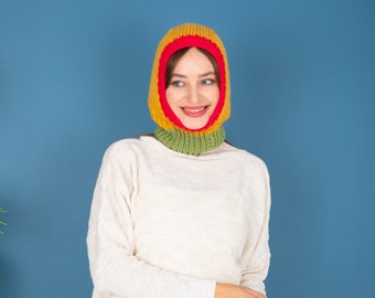 Mohair Balaclava, Unisex Knit Balaclava, Handmade Snow Mask, Crochet Ski Face Mask, Rainbow Crochet Balaclava, Handmade Gift, Y2K Fashion,